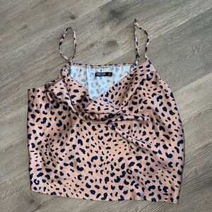 Nasty Gal Tan and Black Leopard Cowl Neck Camisole